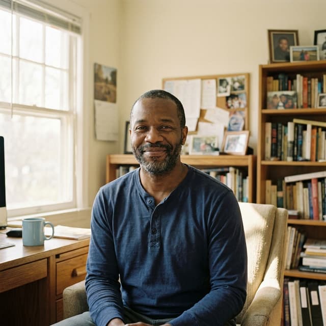 Natural color editorial portrait of David K., Portland.
